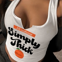 歐美時尚開領印花字母小背心坑條字母印花時尚女裝