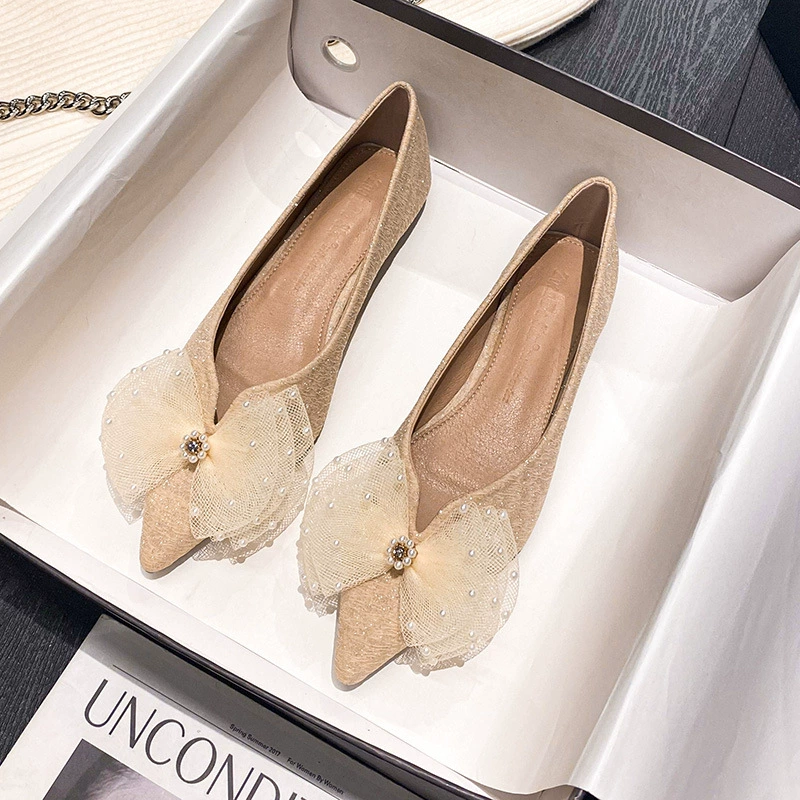 T69 остроконечные одиночные туфли женские весенние 2024 новые легкие туфли плоские туфли женские банты больших размеров женские туфли 41 один 43