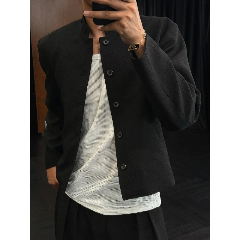 Minimalist New Chinese Style Casual Business Jacket, Solid Color Designer Stand-Up Collar Slim Fit Buttoned Men's Coat Minimalist New Chinese Style Casual Business Jacket, Solid Color Designer Stand-Up Collar Slim Fit Buttoned Men's Coat