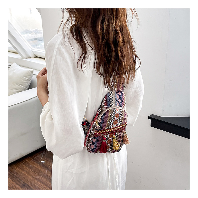 226g Weight Polyester Lining Material Zipper Closure Type Single Shoulder Strap Strap Type Fanny Pack Bags Type Casual, Travel Occasion Braid Material Geometric Pattern All Seasons Season Women's Gender Ethnic Style, Streetwear Style Square Shape Medium Size Women's Medium Braid Geometric Ethnic Style Streetwear Square Zipper Fanny Pack 7