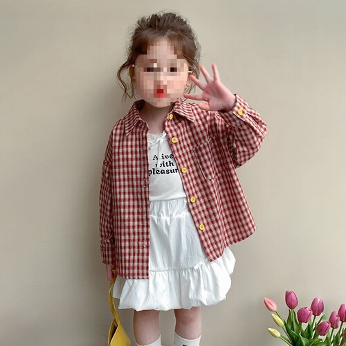 Children's Shirt Spring and Autumn New 2026 Korean Version Trendy Baby Girl Cartoon Print Casual Grid Shirt Jacket