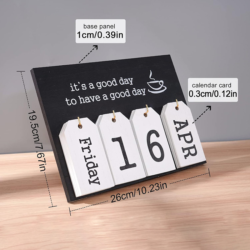 Calendario de madera creativo cuadrado decoración Oficina Calendario de escritorio base hogar dormitorio Calendario de madera soporte