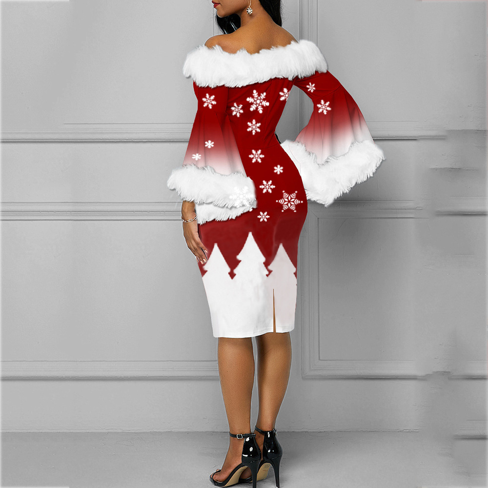 Autumn Winter Christmas Long Long Sleeve Sheath Dress Women