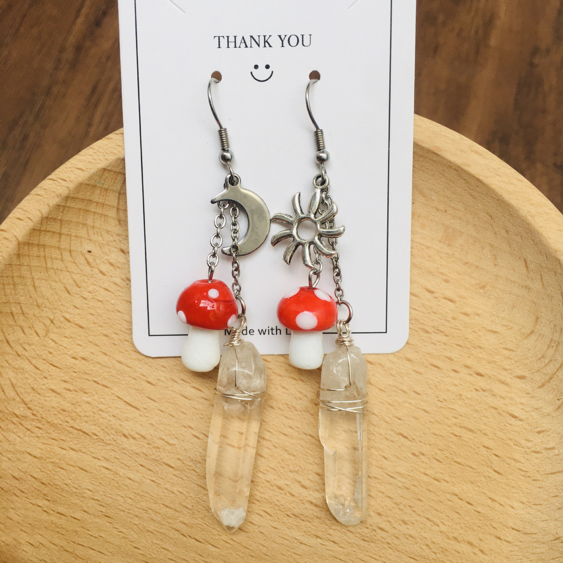 Crystal Material Mushroom Pattern 1 Pair Casual Mushroom Crystal Drop Earrings