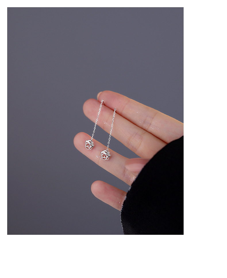 Women's Gender Plating, Hollow Out Design 1 Pair S999 Silver 925 Sterling Silver Earrings Rose Ear Line