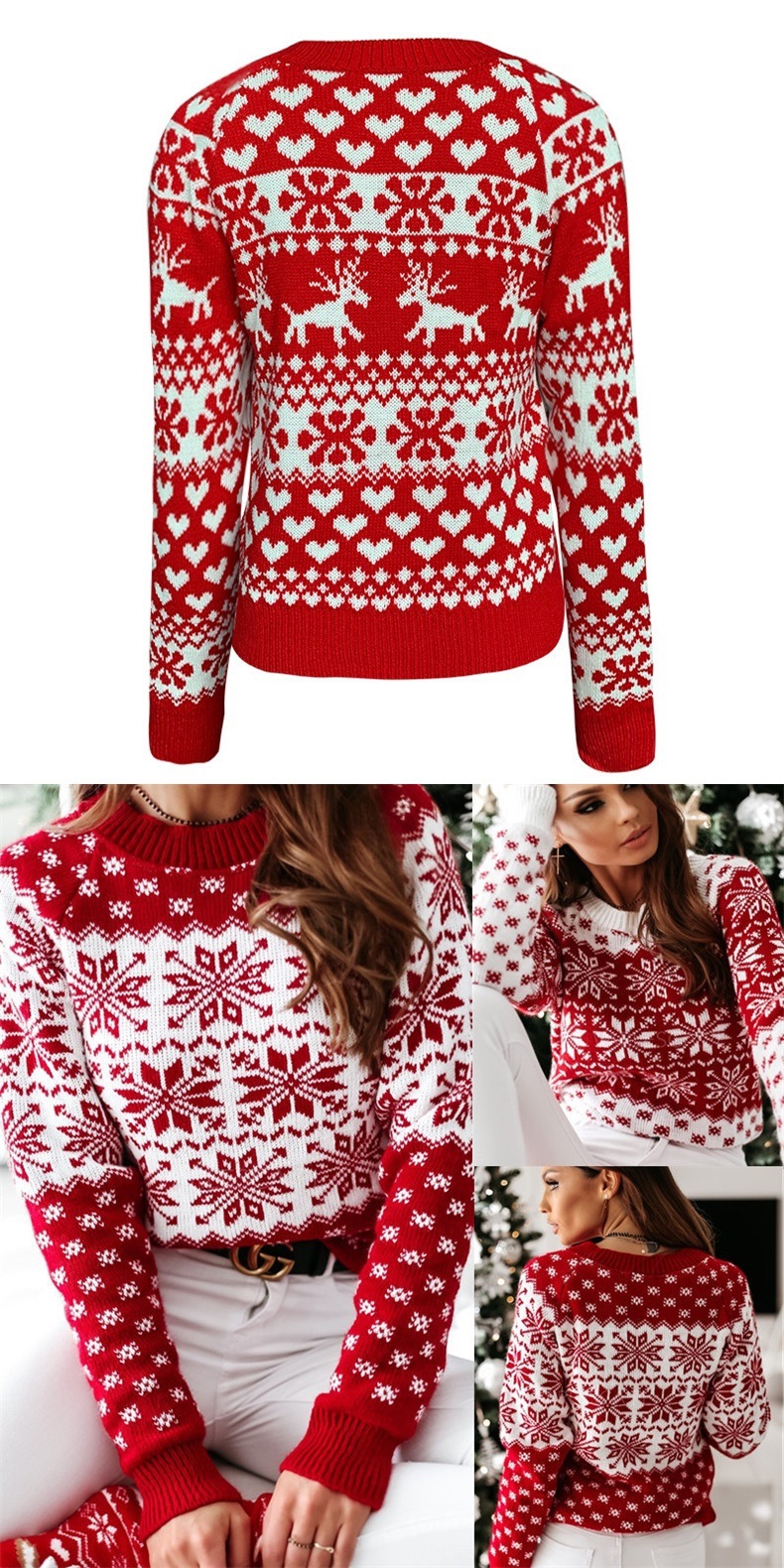 Fashion Snowflake Acrylic Round Neck Long Sleeve Regular Sleeve Patchwork Sweater display picture 3
