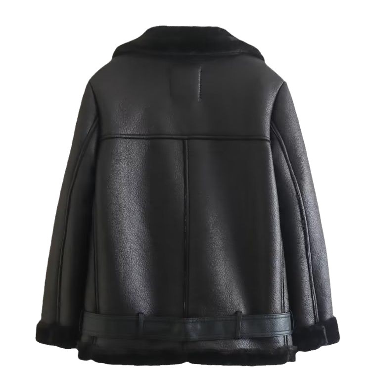 Odzież damska jesień nowa damska miejska rozrywka czarna dwustronna kurtka płaszcz futro skórzana kurtka_voghion.com