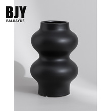 北欧现代葫芦圈圈陶瓷花瓶摆件简约小众黑白哑光花插样板间软装
