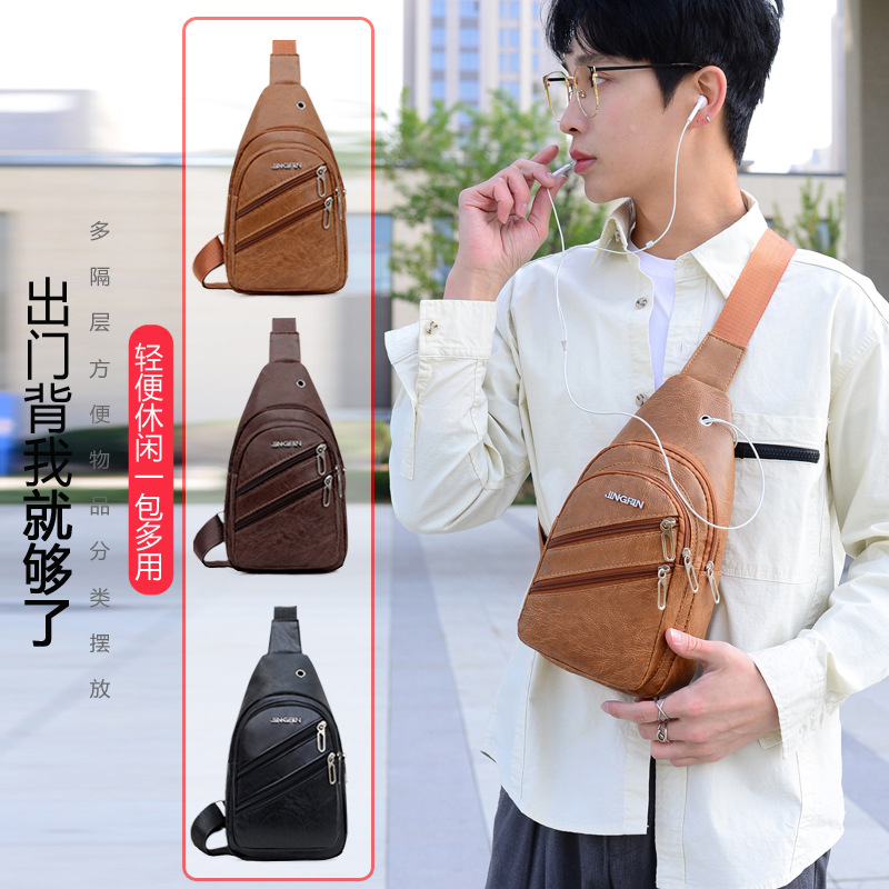 Pu Chest Bag Men's Korean Style Trendy Casual Outdoor Small Backpack Fashion Men's Shoulder Waist Bag Crossbody Bag Trendy Ready Stock Wholesale