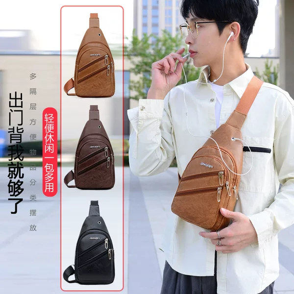 Pu Chest Bag Men's Korean Style Trendy Casual Outdoor Small Backpack Fashion Men's Shoulder Waist Bag Crossbody Bag Trendy Ready Stock Wholesale
