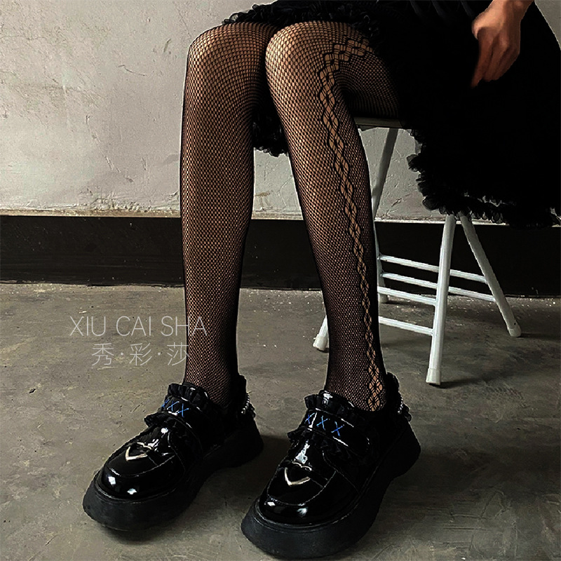 Black Fishnet Pantyhose, Ultra-Thin Hand-Tearable Stockings, Plus Size Lace Nylon Tights — detail image 5