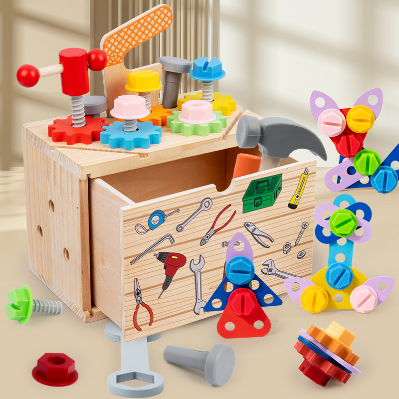 Caja de herramientas de cajón multifunción de madera para niños traje bebé color juego ejercicio coordinación mano-ojo ángulo juguetes educativos