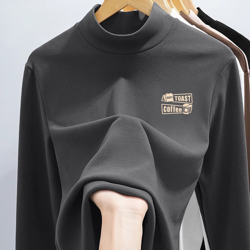 Men's Winter Crew Neck T-Shirt with Fleece Lining - 2024 New Arrival, Heated, Warm Half High Collar Long Sleeve T-Shirt
