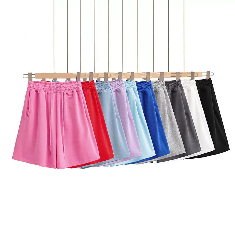多色女薄款抽绳系带松紧腰五分裤短裤2024口袋宽松运动裤休闲裤
