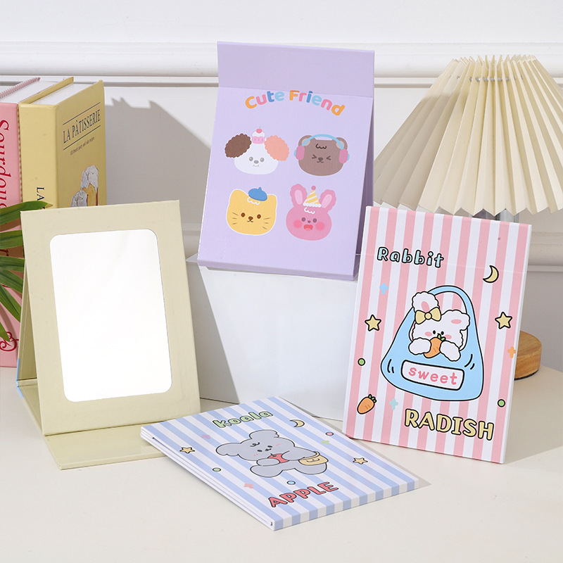 卡通折叠化妆镜铜版纸女士学生居家小台镜少女心高清化妆美妆镜子