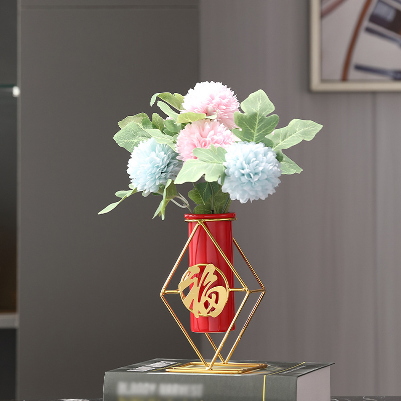 Fábrica al por mayor estilo chino de cerámica florero de vidrio decoración flor seca flor hidropónica dispositivo sala de estar mesa de estudio Decoración