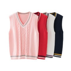2023 Spring and Autumn Children's Sweater Cotton Vest British College Style School Uniforms Student Boys and Girls Knitted Vest Class Uniforms