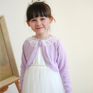 Spring and Autumn Children's lace bow one button shawl parent-child wear medium and large girls knitted cardigan jacket thin summer