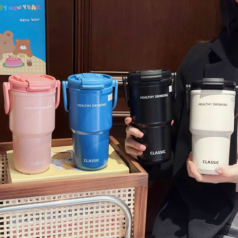 シンプルなポータブルコーヒーカップ、ダブルドリンクポータブルステンレススチールウォーターカップ、見栄えの良いカップルギフト、ダブルドリンクストローカップ|undefined