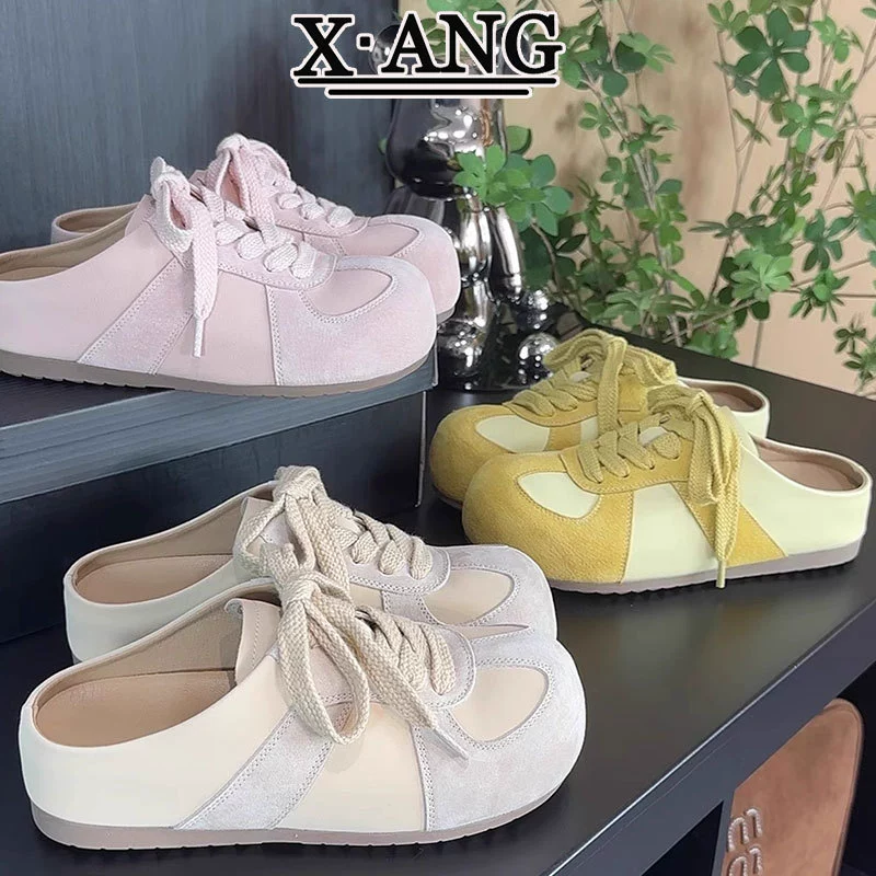 Кожа выше, обувь Birken Женская обувь 2025 Летняя новая половина тапочек