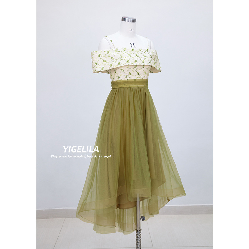 Summer New Socialite Style White Green Dress Short Front and Long Back Tuxedo Banquet 67330