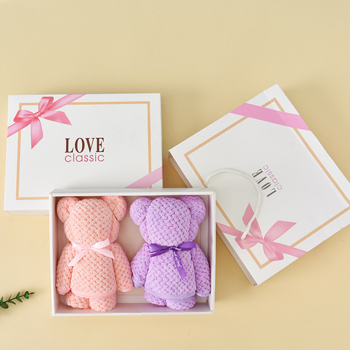 Pineapple grid high-density coral velvet towel INS style two towel gift box set cute Japanese gift towel