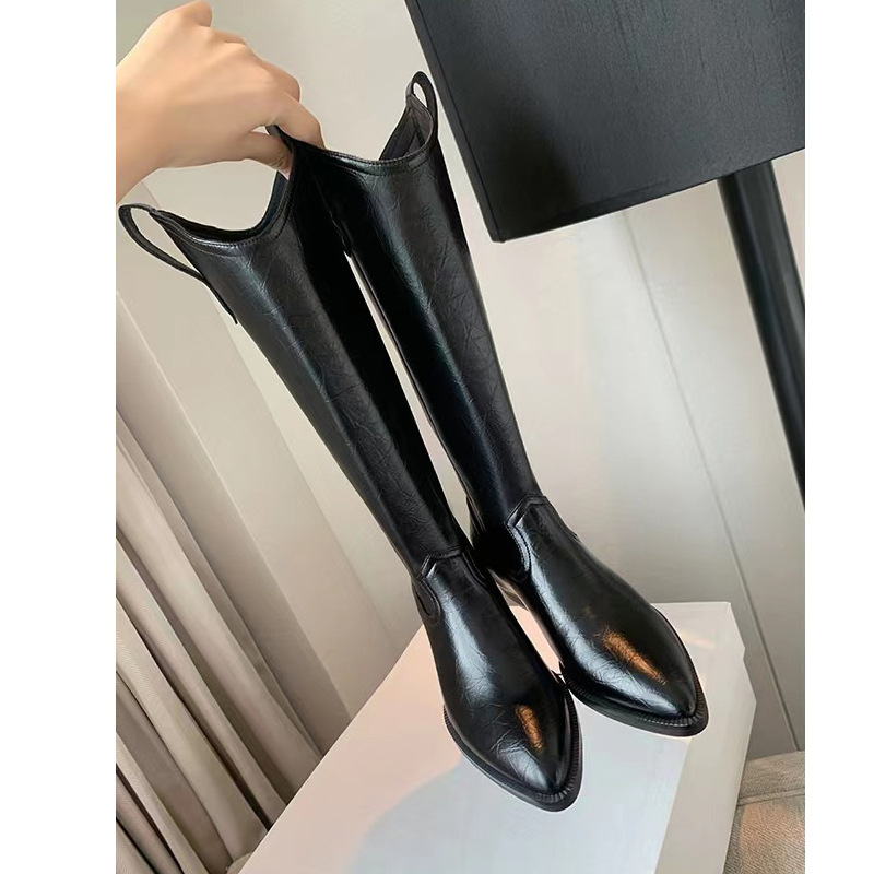 Uva mamá Otoño e Invierno nueva moda V boca rodilla occidental botas altas señaló Caballero botas de longitud media para las mujeres