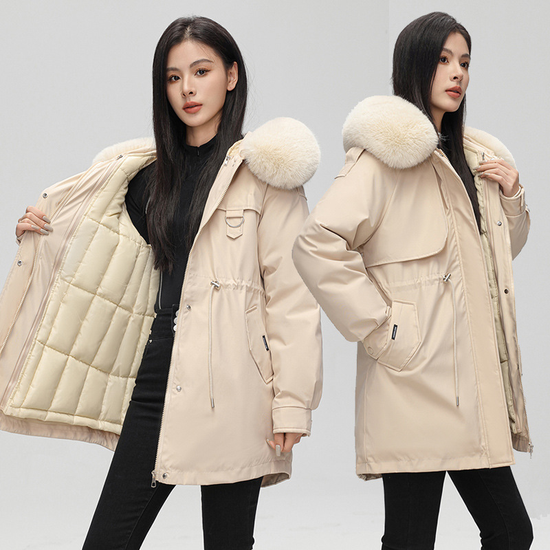 Paquete desmontable para mujeres de invierno de algodón grueso mediano y largo 2025 nuevo tipo de chaqueta de algodón de cintura