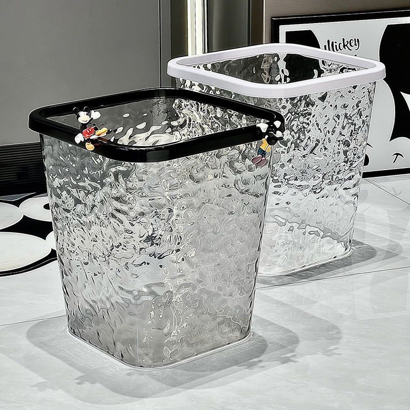 Light Luxury Water Ripple Transparent Trash Can for Home 2025 New Style Living Room Light Luxury Large Large Capacity Bathroom Kitchen