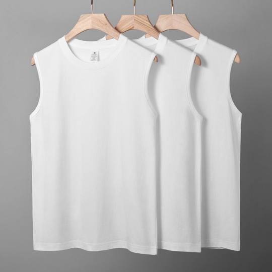 Men's Outer Wear American Heavyweight Waistcoat Sleeveless T-Shirt Vest Men's Summer Fitness Sports Pure Cotton Round Neck Loose Short Sleeves