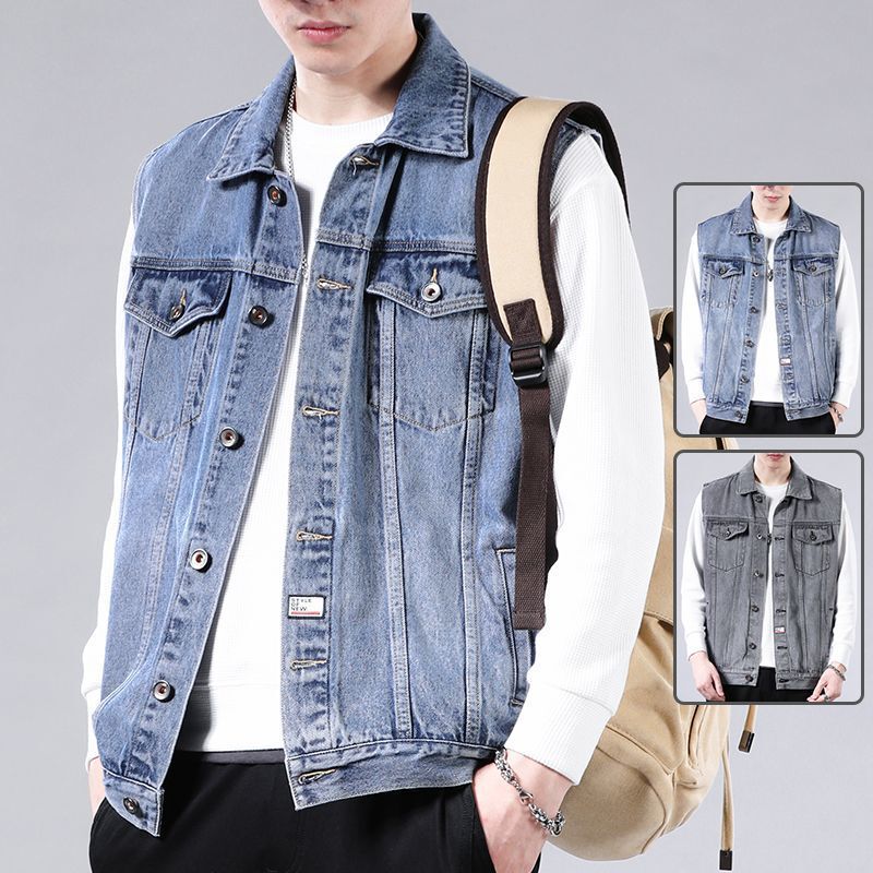 Men's Denim Jacket Spring and Autumn Trendy Brand Ins Loose Stylish Jacket Trendy Versatile Vest Top