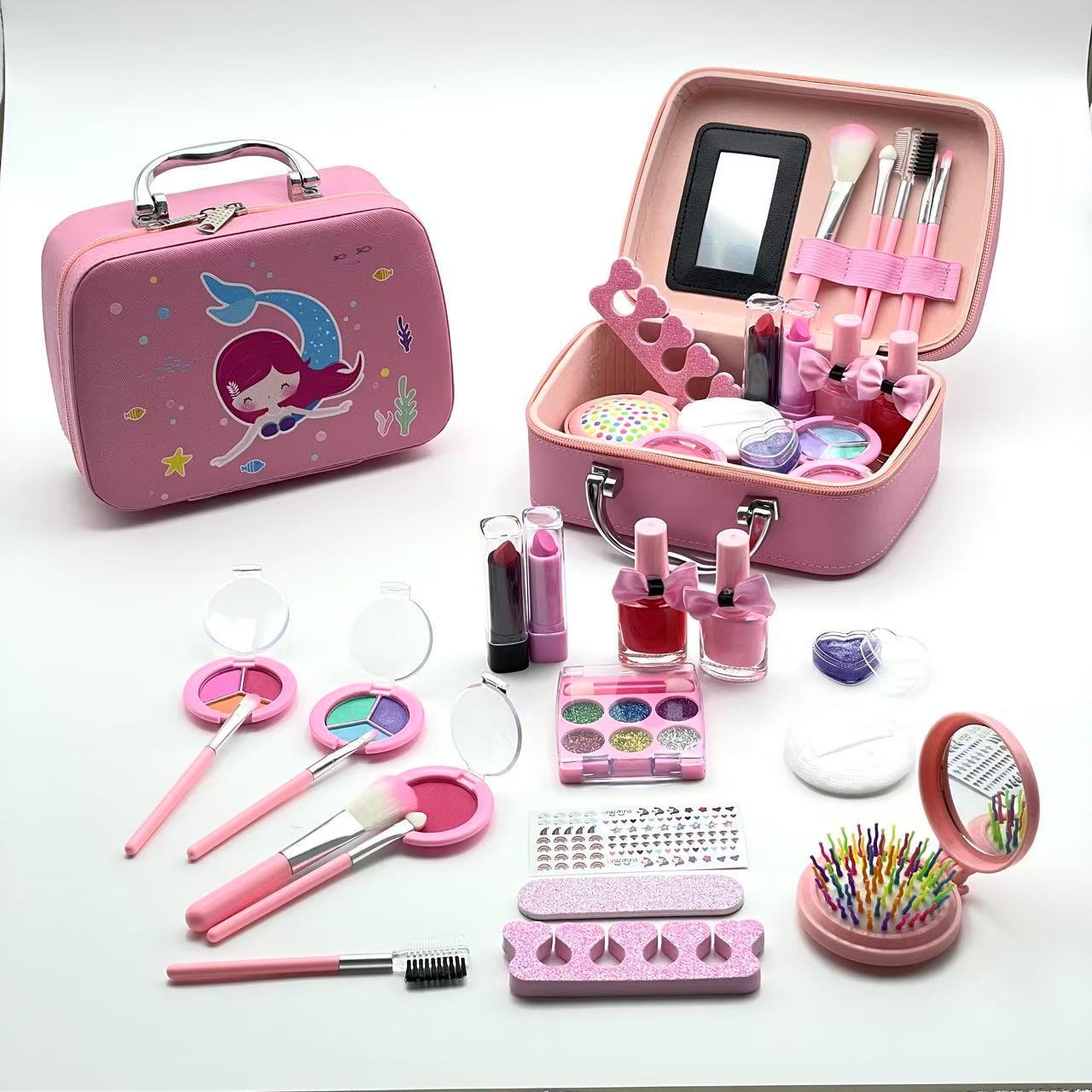 跨境热销儿童化妆品玩具美人鱼收纳彩妆美妆手提包女孩过家家