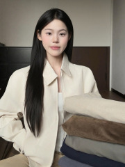 韩系米白色翻领外套女早秋季2025新款简约设计感气质短款夹克上衣