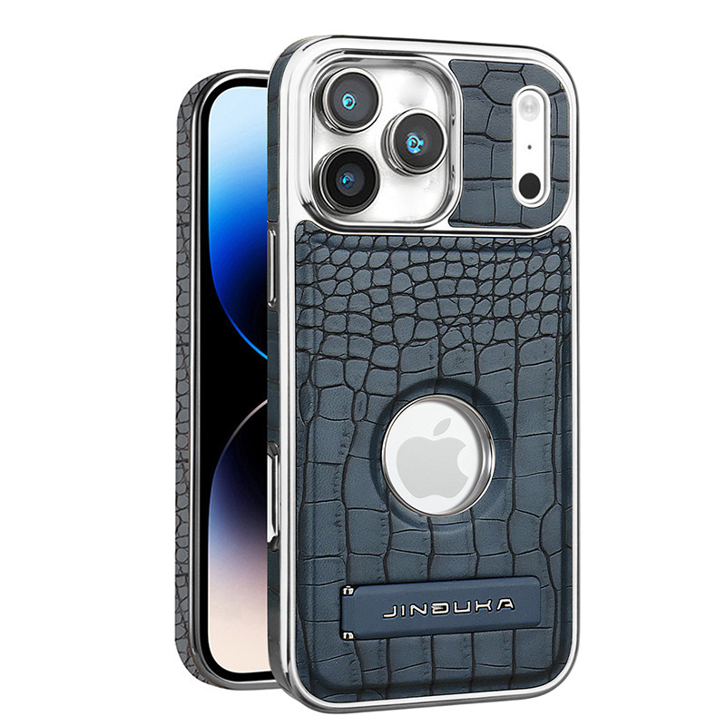 Ốp lưng da vân cá sấu cao cấp cho iPhone 16/17 Pro Max, có chân đế và hỗ trợ sạc không dây từ tính — đen, màu xanh, màu nâu nhạt, nâu sẫm chi tiết 12