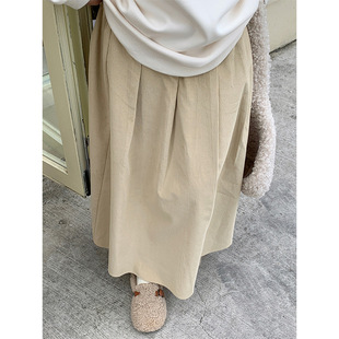 plus size women's elastic Korean corduroy high waist pleated skirt versatile high waist mid-length elegant slimming skirt