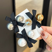 韩国小香风水钻珍珠蝴蝶结发夹侧边夹网红新款前额刘海夹发卡夹子