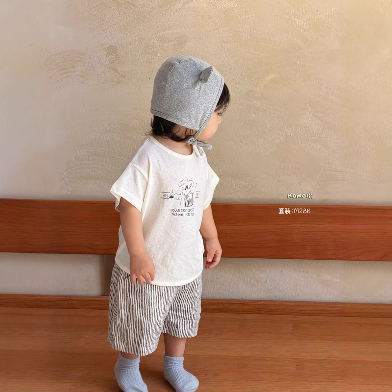 Momo Li 2026 Summer Baby Outfit Set Stylish Korean Version Thin Summer Clothes for Infants and Toddlers T-Shirt and Pants Two-Piece Set Momo Li 2026 Summer Baby Outfit Set Stylish Korean Version Thin Summer Clothes for Infants and Toddlers T-Shirt and Pants Two-Piece Set
