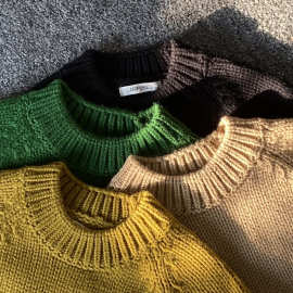 秋冬季韩国童装长袖加厚绿色粗针织打底韩版套头森系圆领女童毛衣