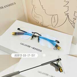 无框复古纯钛设计师商务方形眼镜男女皆可时尚可配近视无框平光镜