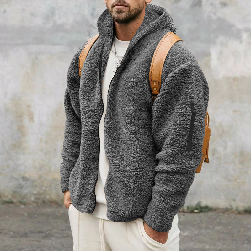 Men's Hooded Jacket Double Sided Arctic Velvet Warm Autumn Winter_voghion.com