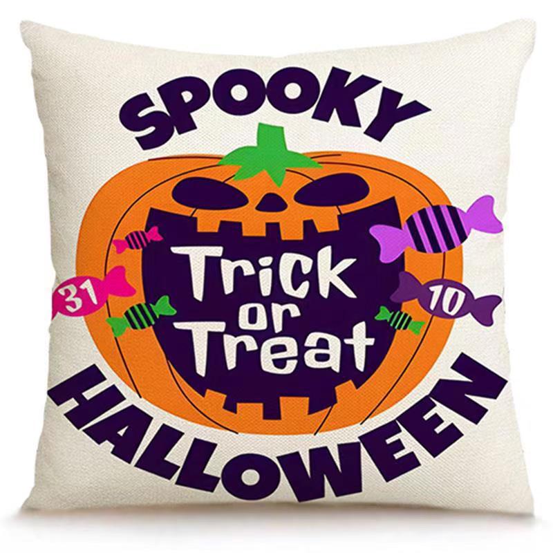 Transfronterizo Amazon Halloween impresión lino almohada cubierta bruja calabaza decoración doméstica almohada cubierta