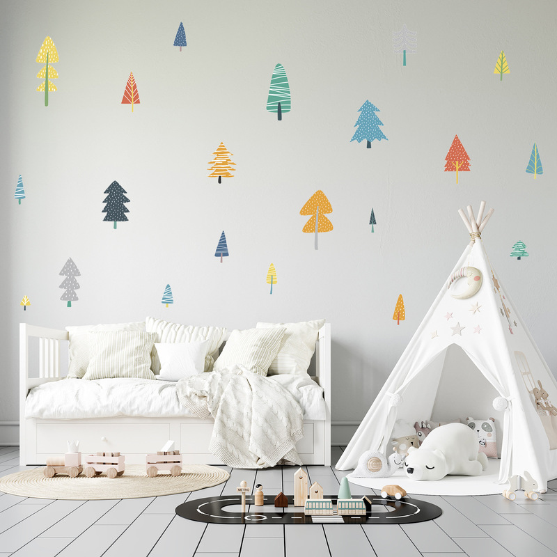 Colorful Woodland Trees Wall Stickers, Forest Trees Wall Stickers for Window Glass Decoration, Jungle Tree Decal Classroom