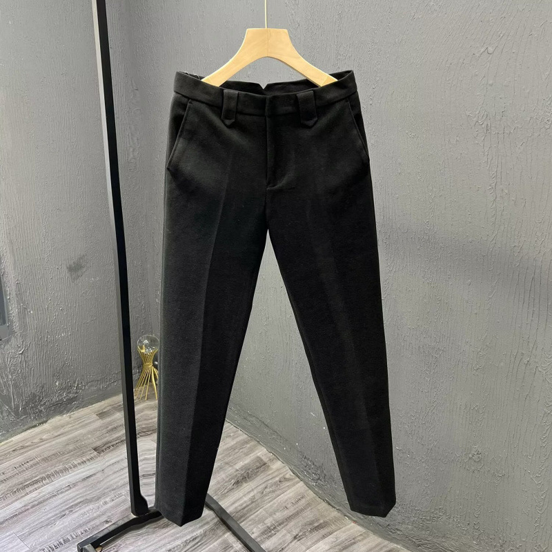 Korean Style Woolen Men's Dress Pants Autumn and Winter Simple Casual Versatile Slim Fit Formal Trousers