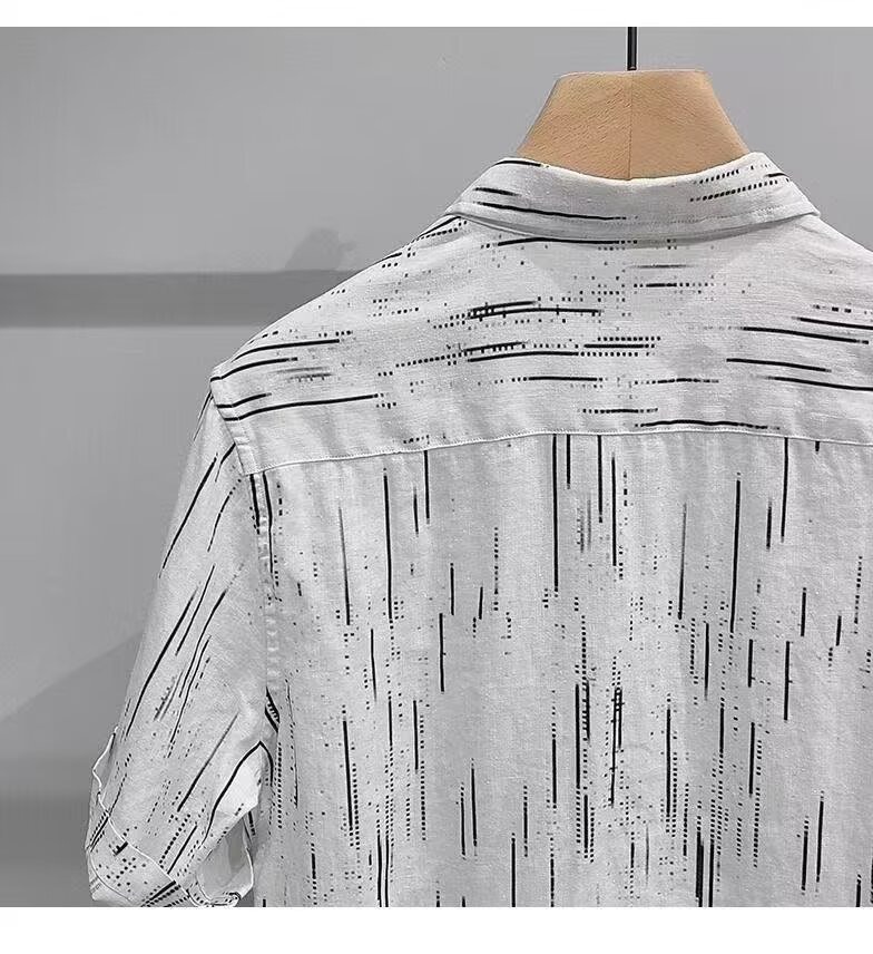 Men's Clothing Men's Summer Thin Linen Shirt Floral Print 5/8 Sleeves Breathable Trendy All-Linen Shirt For Formal & Casual_viptrois.com