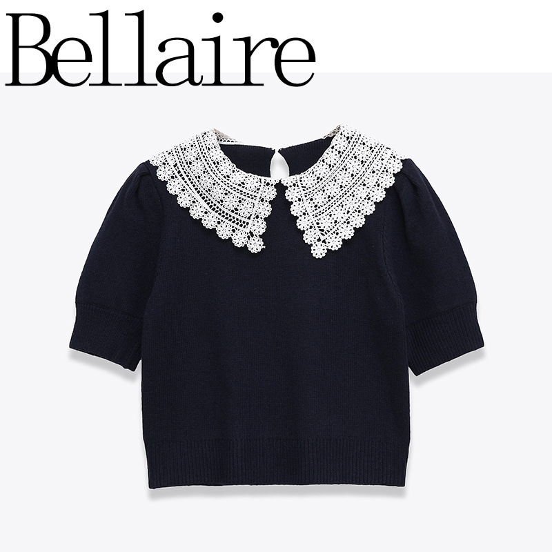Za Export Wholesale European and American Style French Women's Flip Collar Crochet Lace Knitted Pullover Women's 2142220
