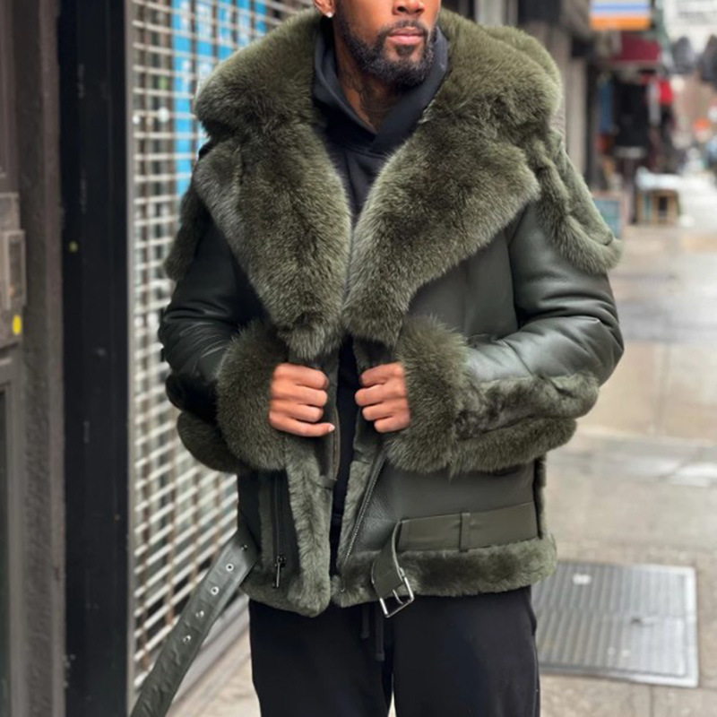 International style red fashion fur big fur collar fashion red fur men