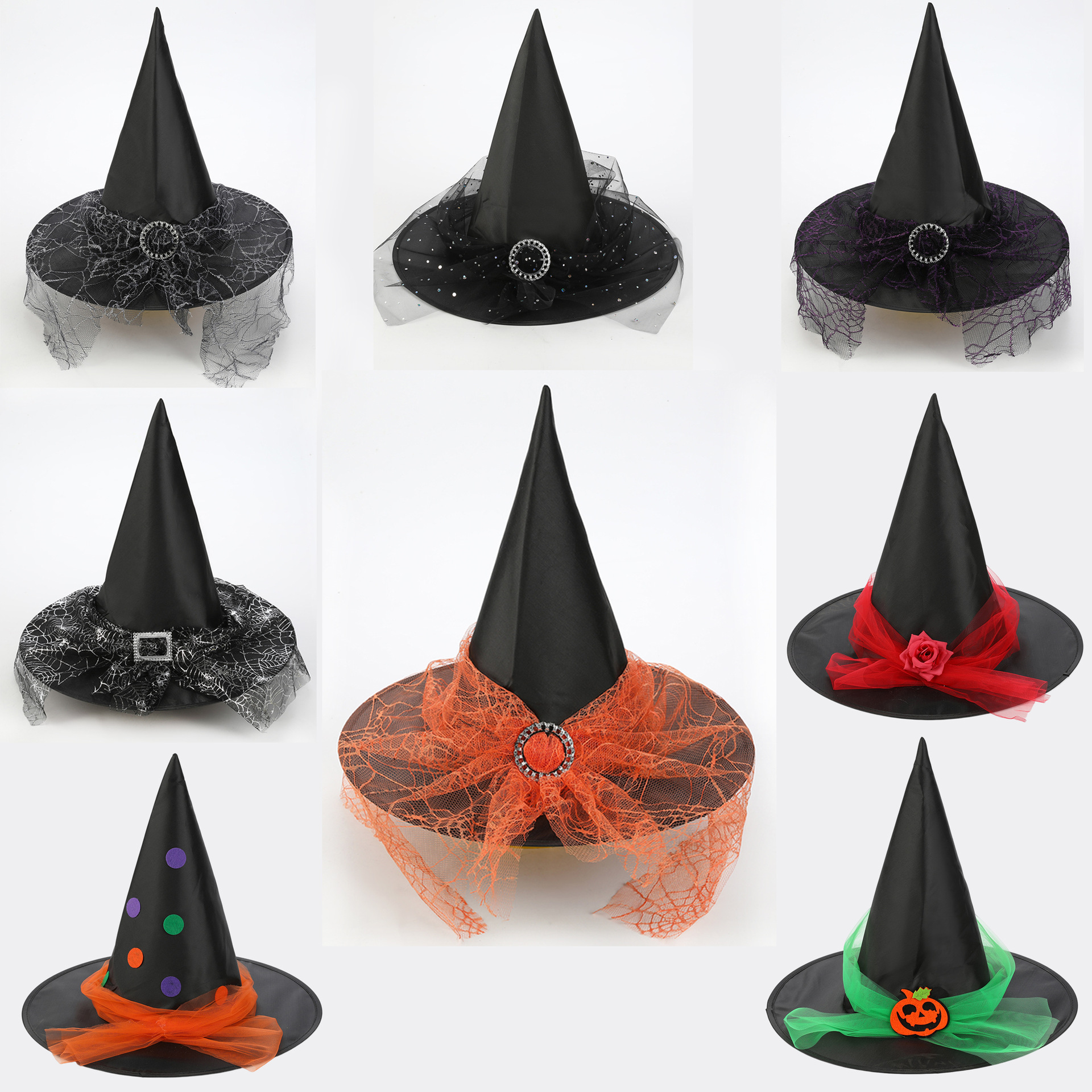新款万圣节黑色女巫帽牛津布巫婆帽子派对晚会节日尖角巫师帽批发