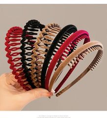 Flocked Hair Band Wave Anti-Slip Flyaway Hair Tamer Headwear Simple Black Korean Version New Face Washing Compatible Pressure Hair Band