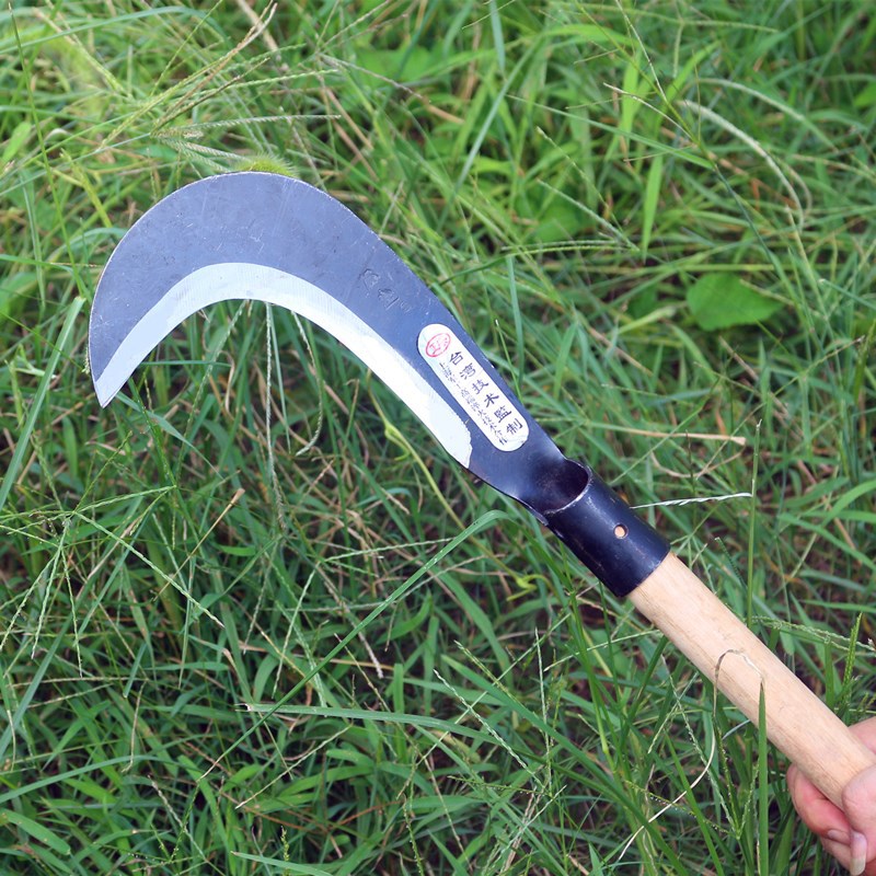 农用工具65锰钢割草镰刀长弯头苗刀割草刀玉米小麦禾镰带木柄