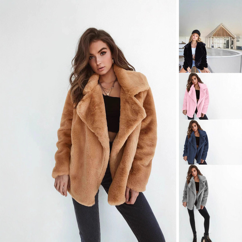 Amazon Ebay European and American Fashion Autumn and Winter Wish Jacket Sexy Plush Lapel Slim Jacket